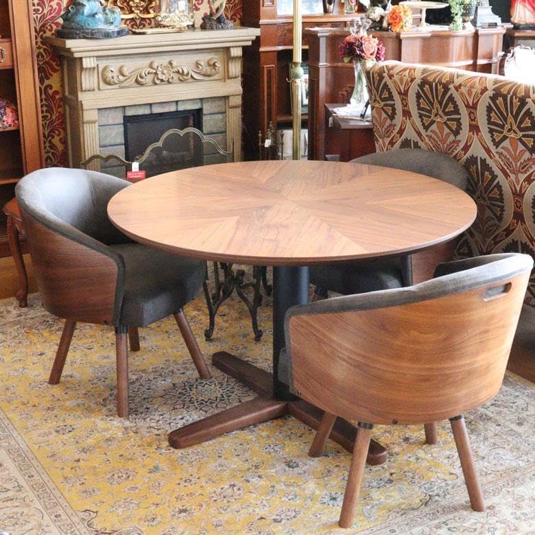 110cm ダイニング4点セット 回転チェア レトロモダン ウォールナット 110cm ダイニング 4点セット 回転チェア レトロモダン